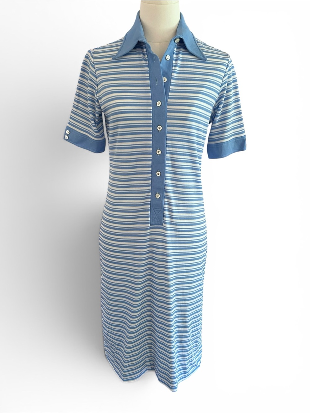 VTG Sax for Hooper West Germany Blue Striped Polo Helanca Midi Dress Size Small